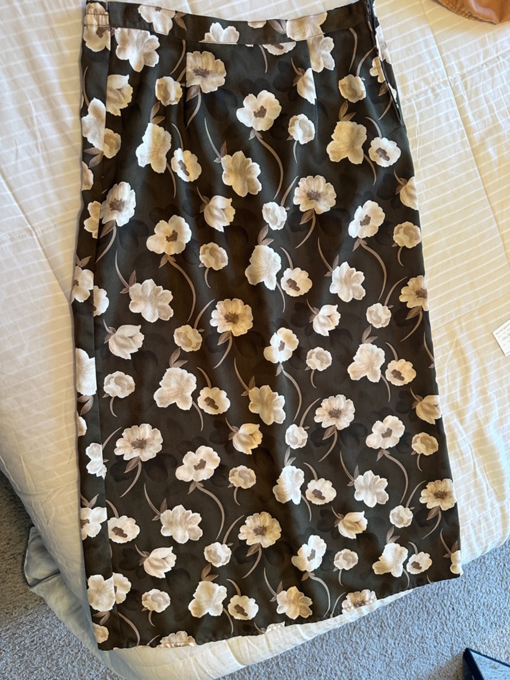 Vintage Sophisticates Jonathan Martin Floral Midi Skirt in Olive Green and Cream